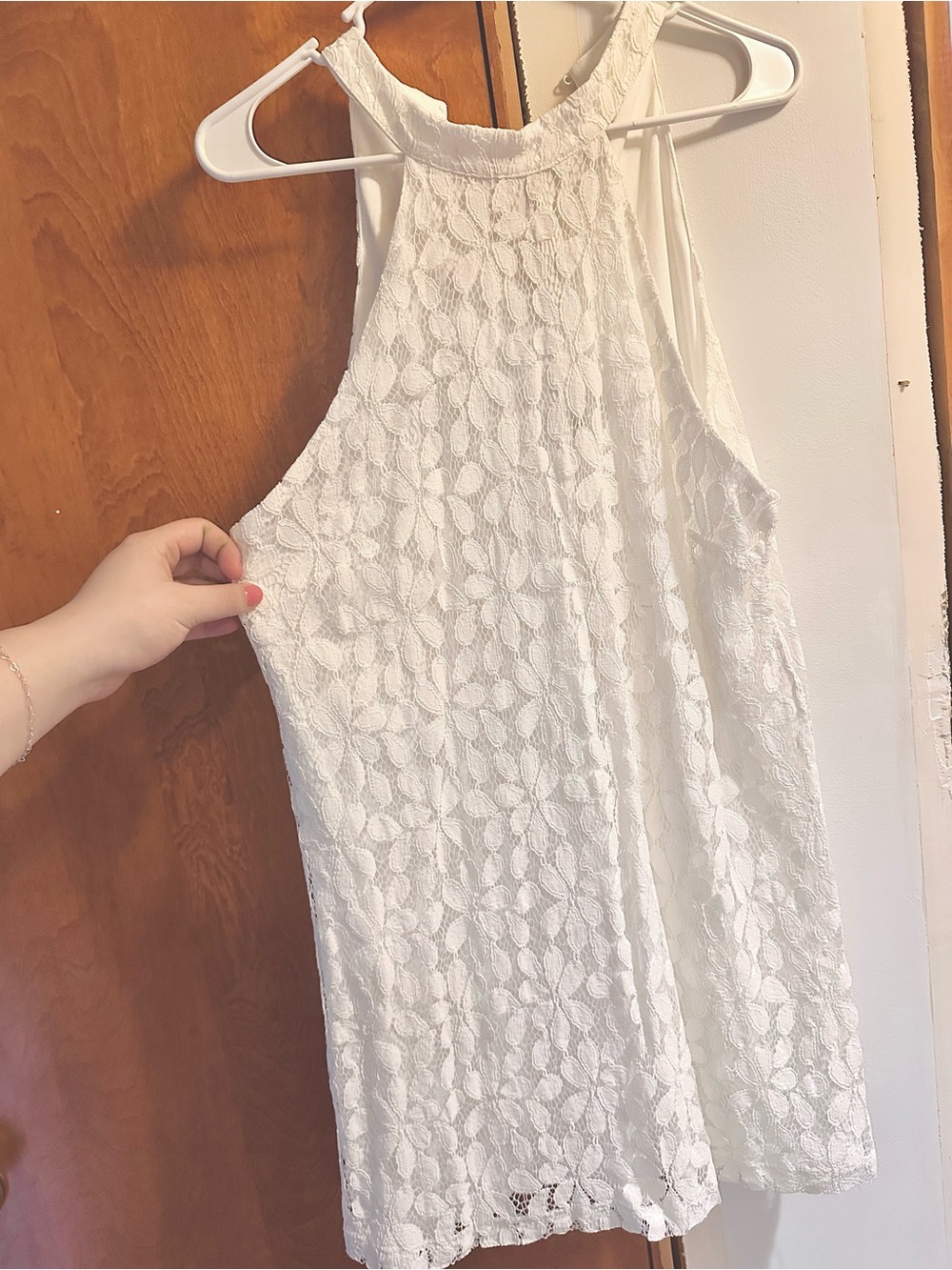 Lulus Sleeveless White Lace Halter Shift Dress - Picture 5 of 5